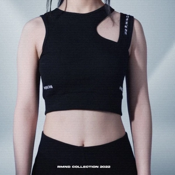 Áo Croptop nữ ba lỗ REMINDER khoét bên vai RIB CUT SHOULDER CROP TOP BLACK