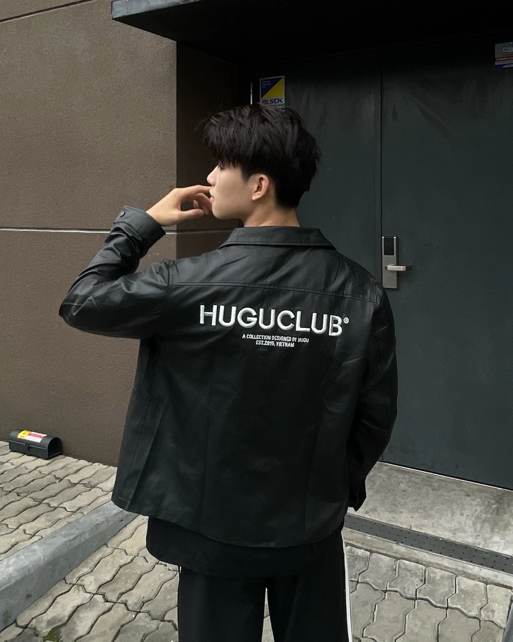 Áo khoác da nam thời trang HUGU Minima Leather Jacket chất da PU cao cấp màu đen