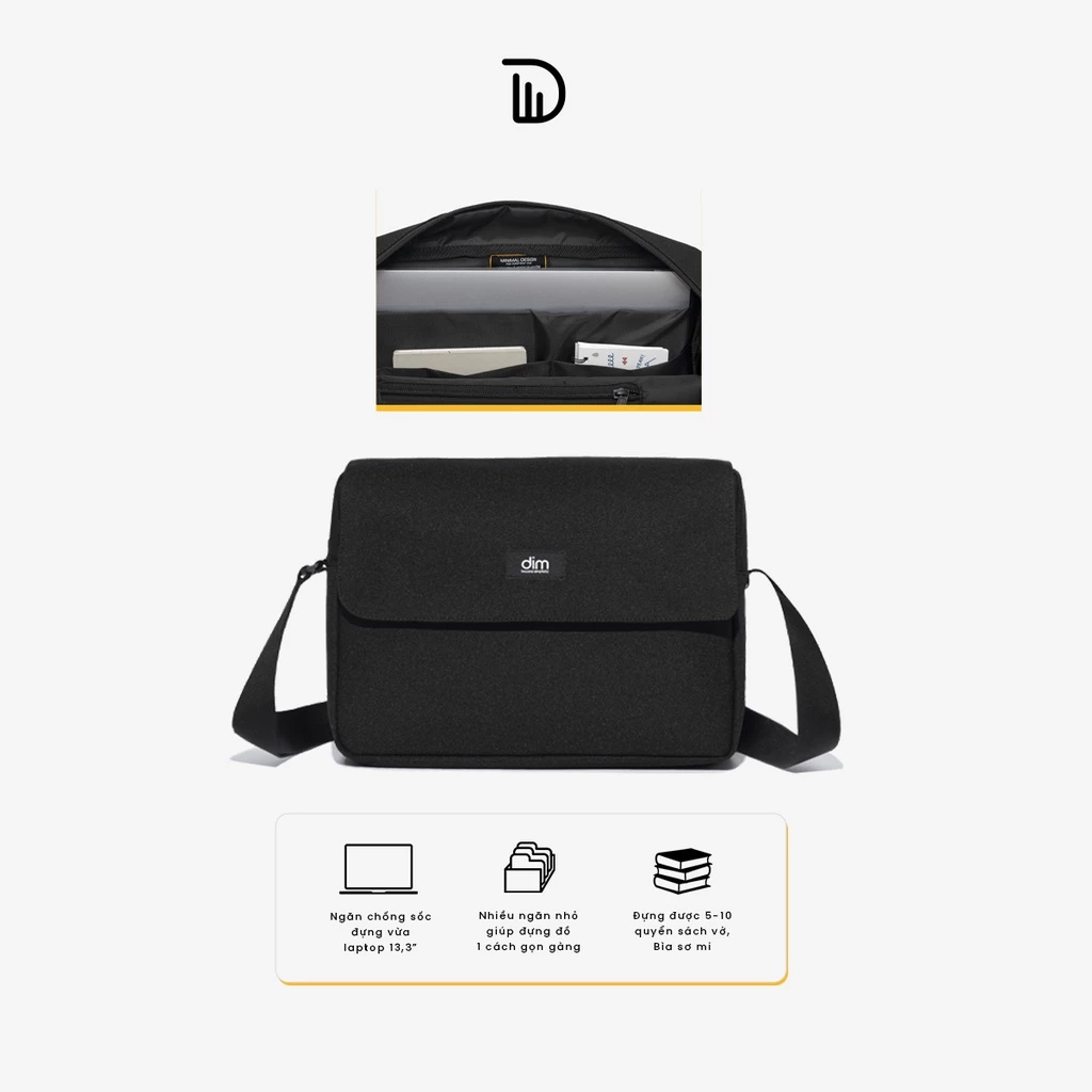 Túi đeo chéo DIM Modern Messenger Nam Nữ đựng laptop, chất liệu chống thấm nước - Color Edition