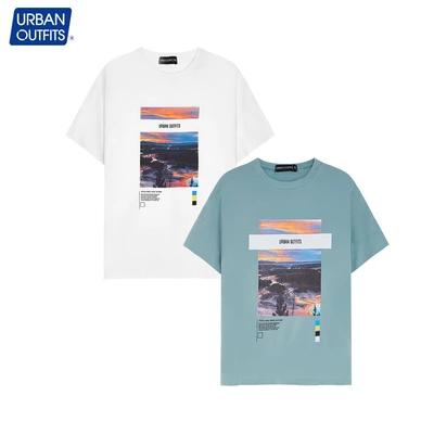 Áo Thun Nam Tay Lỡ Form Rộng URBAN OUTFITS Cổ Tròn Unisex Big Size 100kg In Sông Chiều 100% Cotton URBAN OUTFIT ATO10