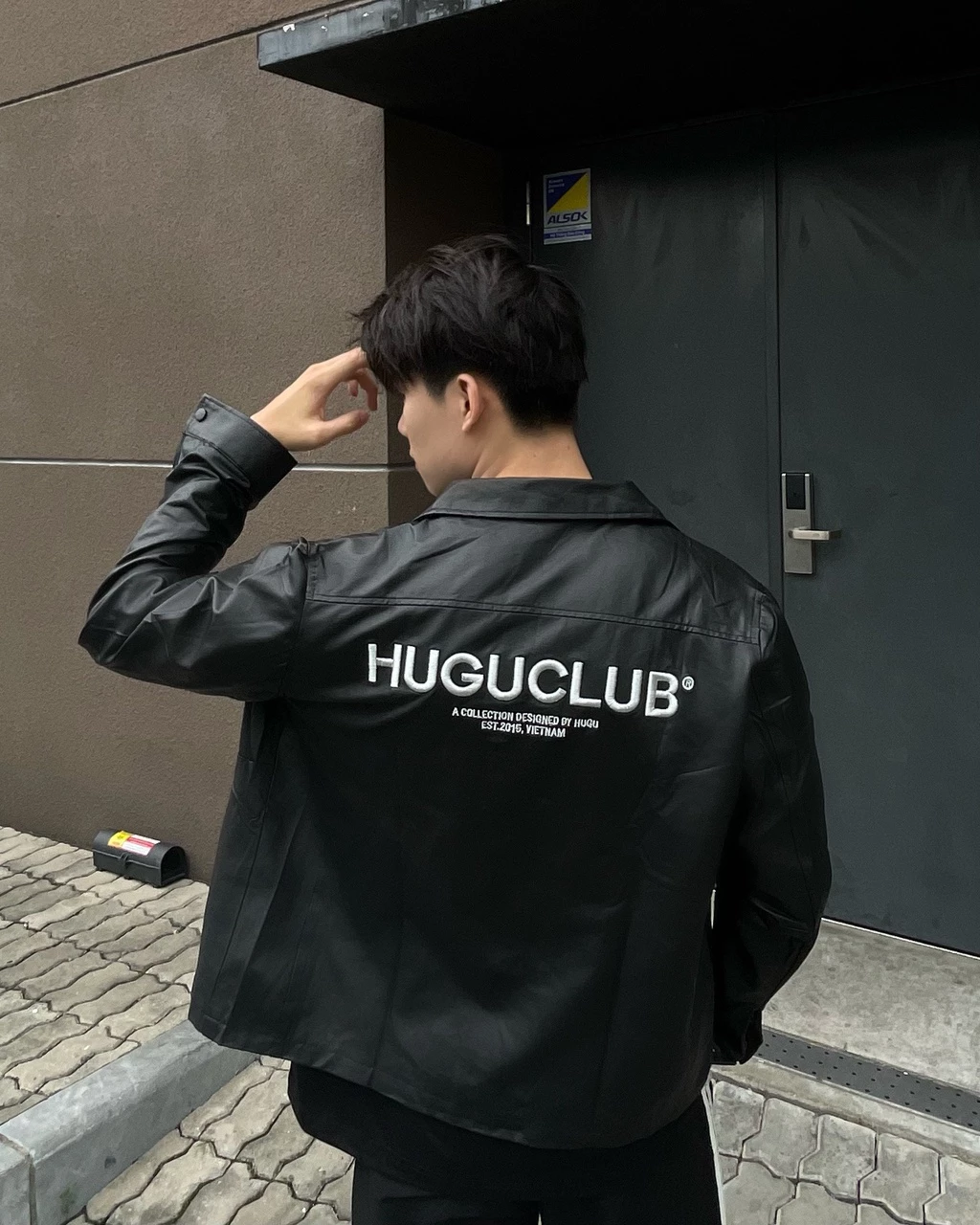 Áo khoác da nam thời trang HUGU Minima Leather Jacket chất da PU cao cấp màu đen