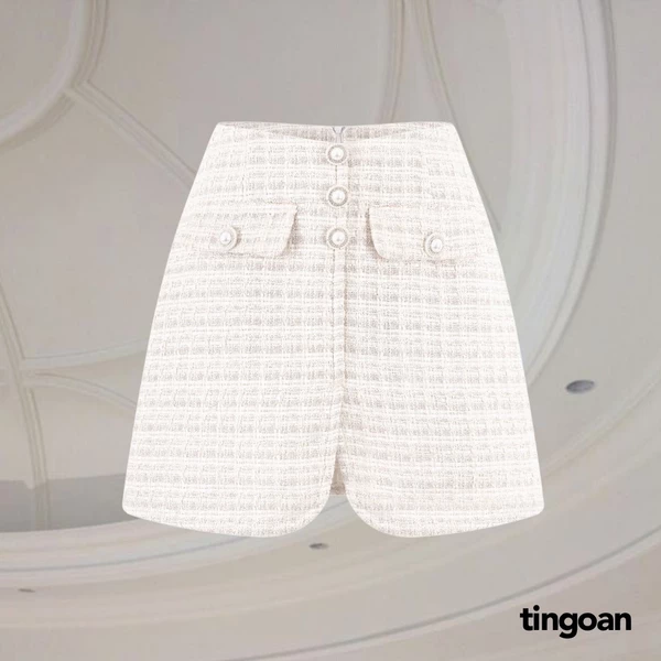 TINGOAN® - Chân váy tweed cạp lưng cao xẻ vạt trắng PINK SWEET SKIRT/WH (2000085422405)