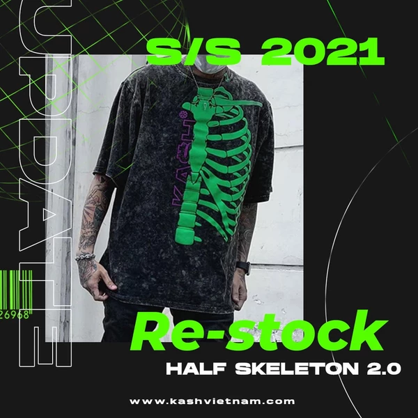 KASH - Áo thun Washed HALF SKELETON form Oversize Local Brand Chính Hãng
