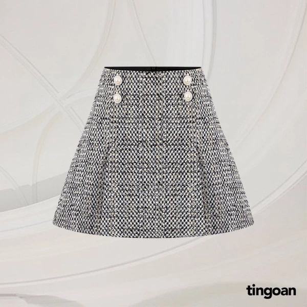TINGOAN® - Chân váy tweed cạp cao xếp ly xám FORGET ME NOT SKIRT/GR