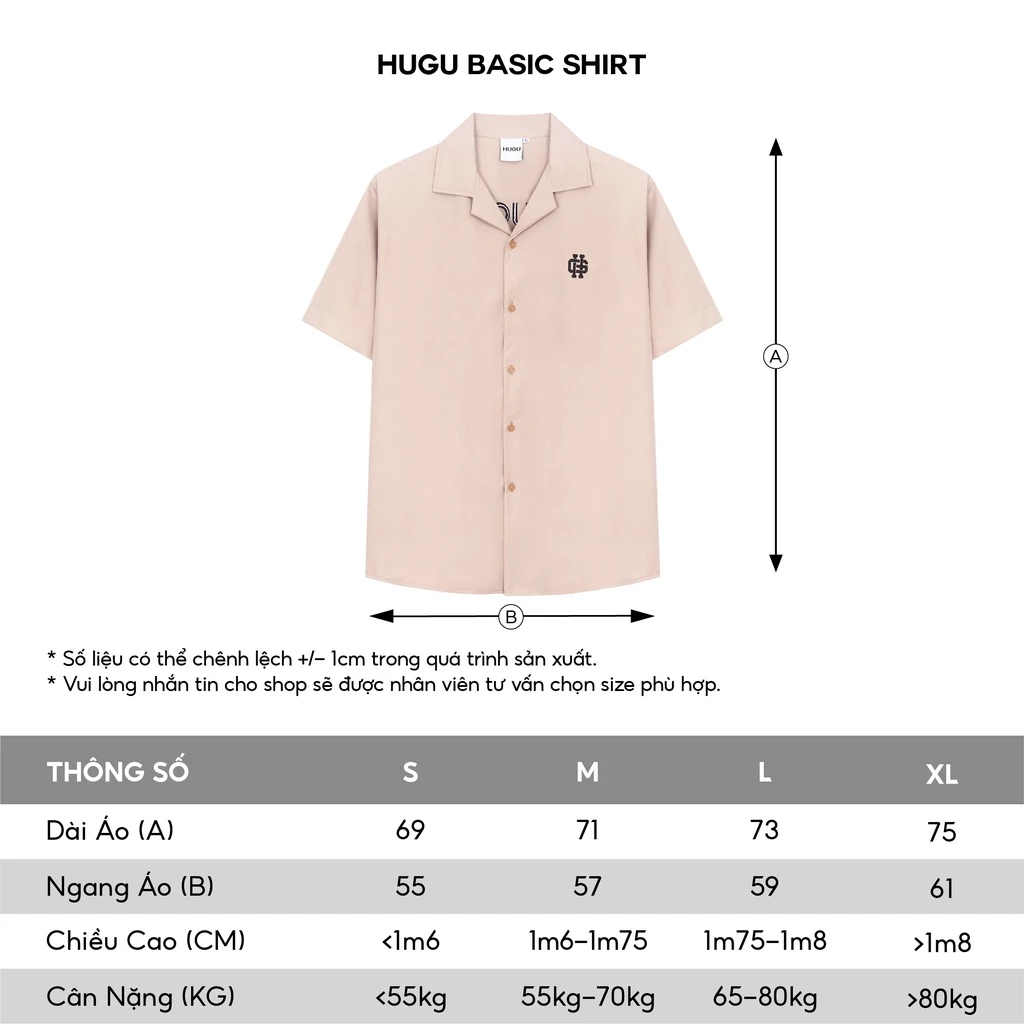 Áo sơ mi nam tay ngắn vải satin unisex Basic Shirt chính hãng HUGU chống nhăn thấm hút mồ hôi
