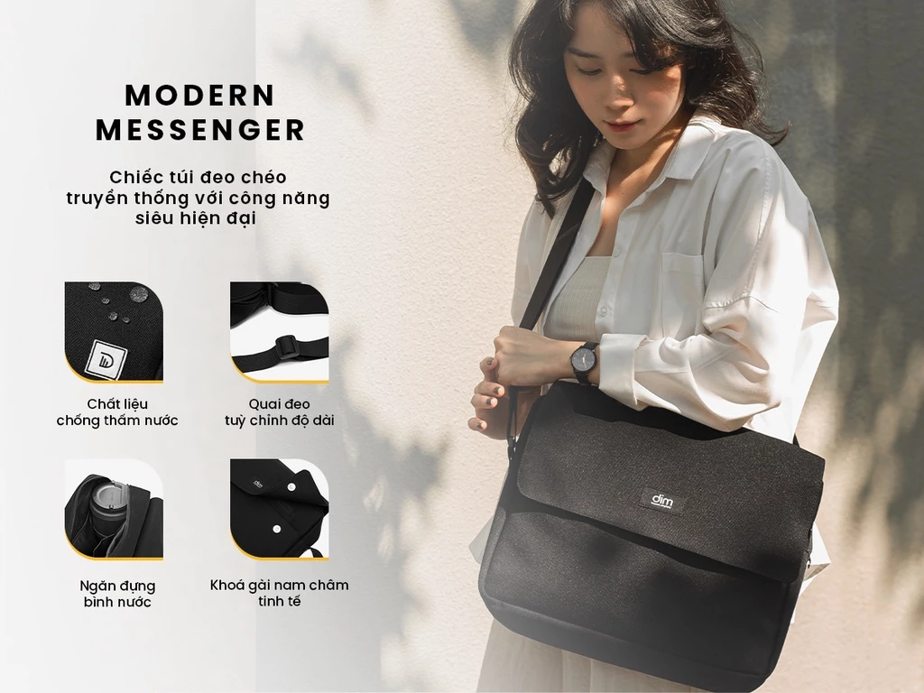 Túi đeo chéo DIM Modern Messenger Nam Nữ đựng laptop, chất liệu chống thấm nước - Color Edition