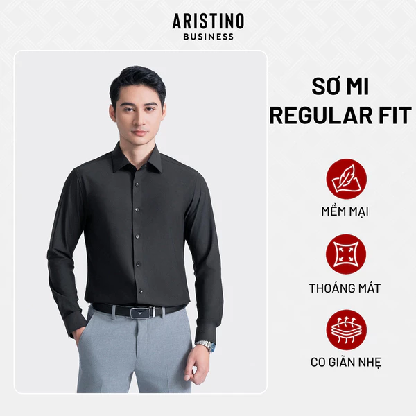 Áo sơ mi nam dài tay ARISTINO BUSINESS màu đen lịch lãm, dáng suông nhẹ thoải mái - 1LS0590Z