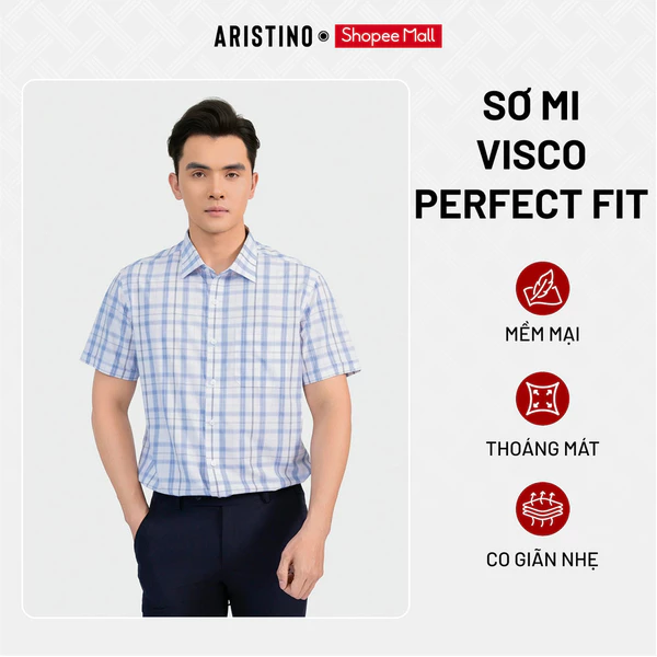 Áo Sơ Mi Nam Trắng Kẻ hoạ tiết đan lát Aristino Perfect Fit visco bamboo mềm thoáng mát thấm hút ASS148AS2