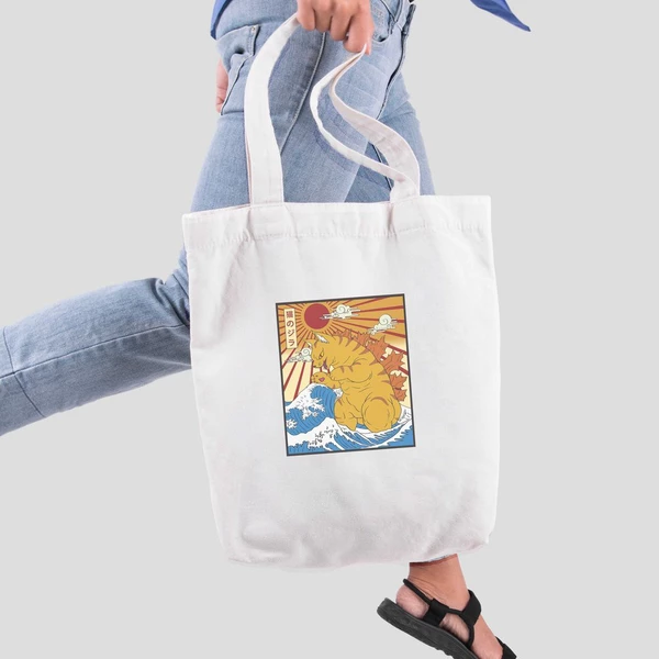 Túi vải tote bag của Chodole chất liệu túi canvas vải bố đẹp in hình độc đáo Catzilla of Kanagawa