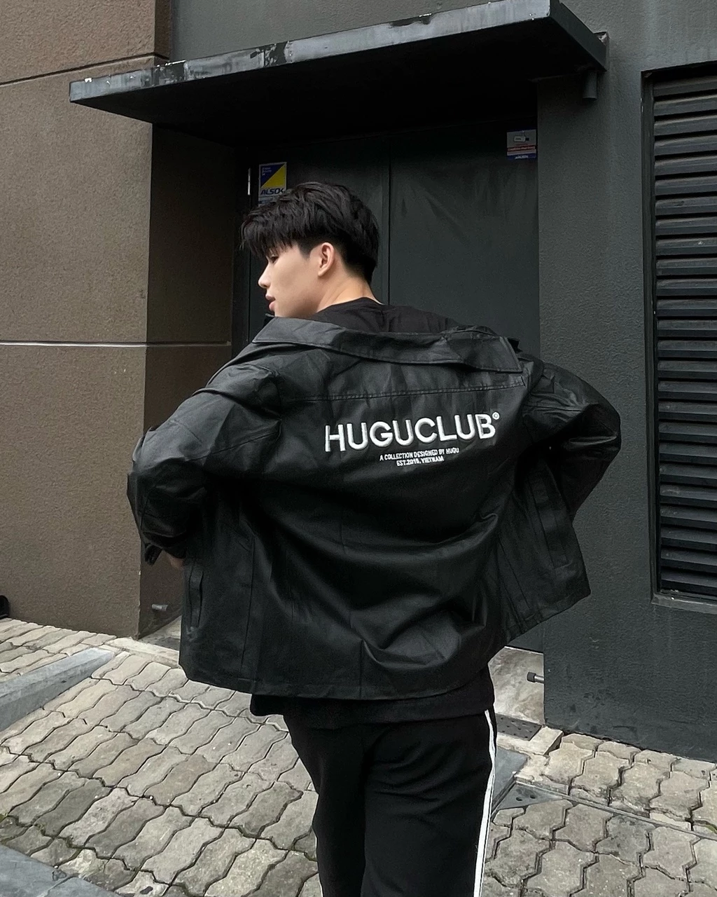 Áo khoác da nam thời trang HUGU Minima Leather Jacket chất da PU cao cấp màu đen