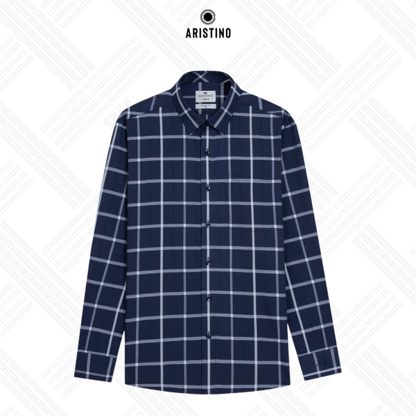 ÁO SƠ MI DÀI TAY ARISTINO MÀU XANH TÍM THAN KẺ TRẮNG ALS22903