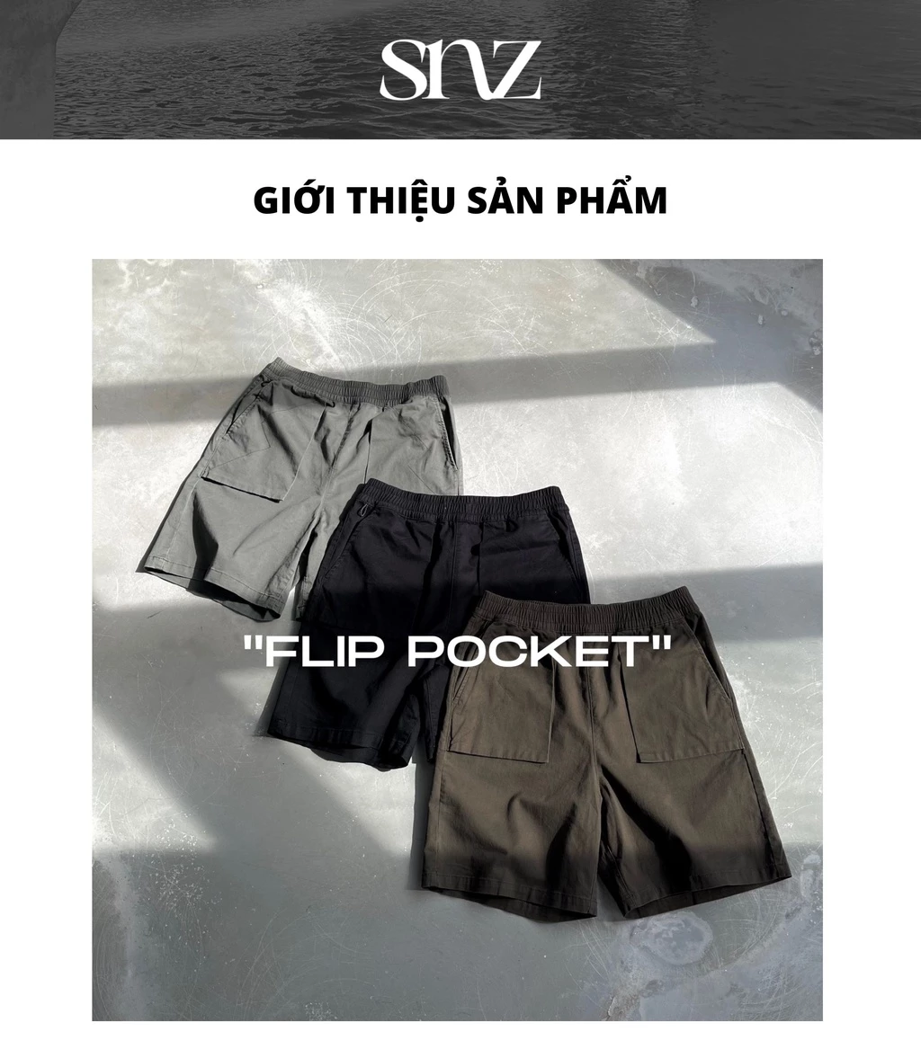 Quần Short Nam Snazzy Đùi Kaki Chun Mềm Mại Co Giãn Thoải Mái Flip Pocket