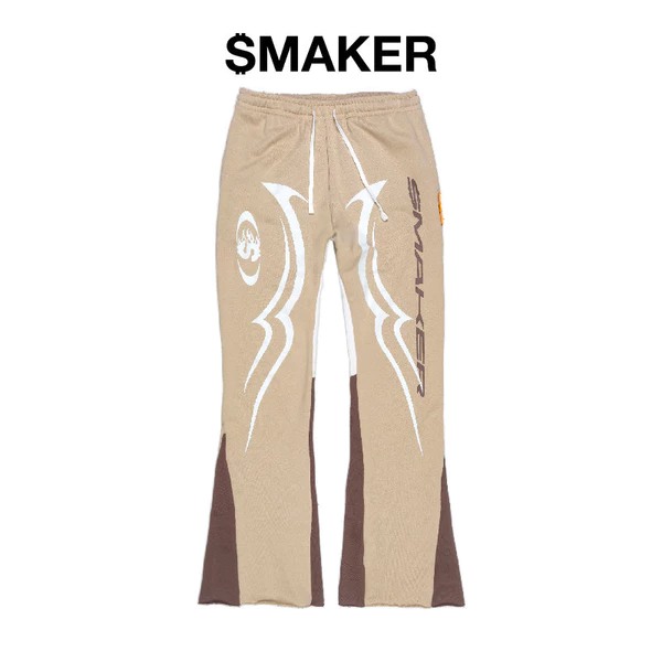 Quần dài màu tan ống loe 100% cotton nỉ - SMAKER FLAME FLARE SWEAT PANTS IN TAN