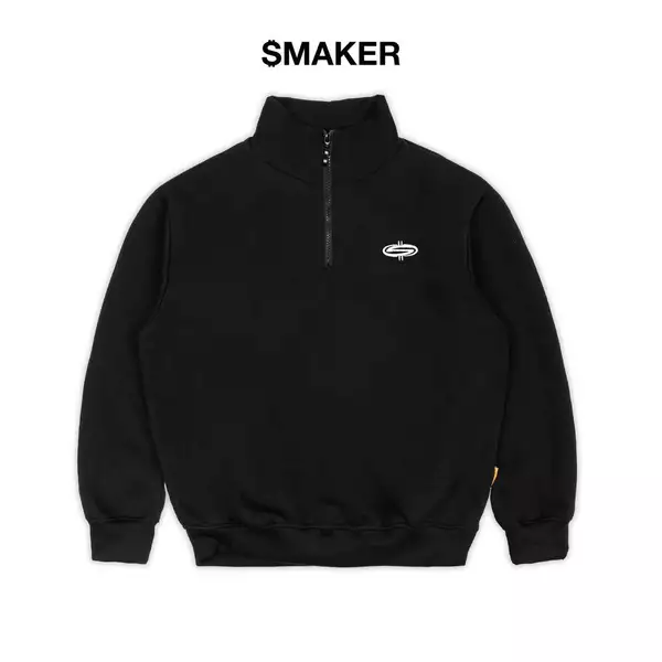 Áo khoác cao cổ màu đen 100% cotton khoá kéo zip - MMNF QUARTER ZIP FLEECE IN BLACK
