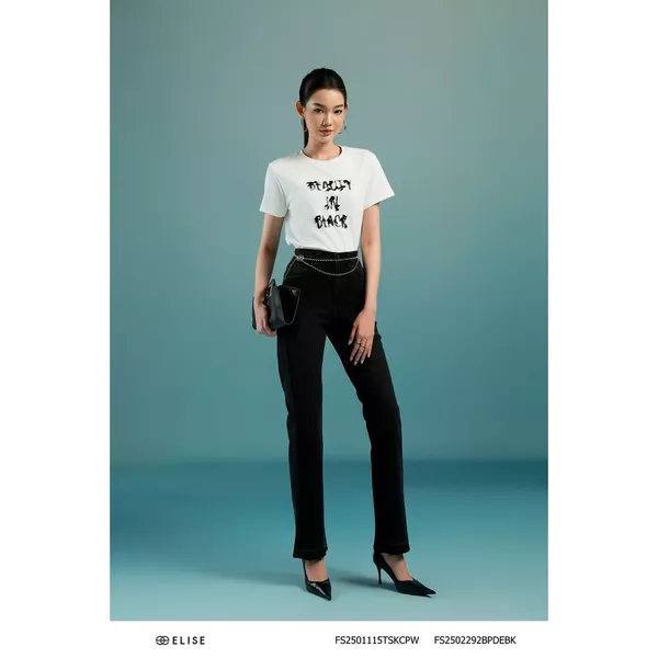 Quần denim đen gấu tua rua thiết kế Elise FS2502292BPDEBK