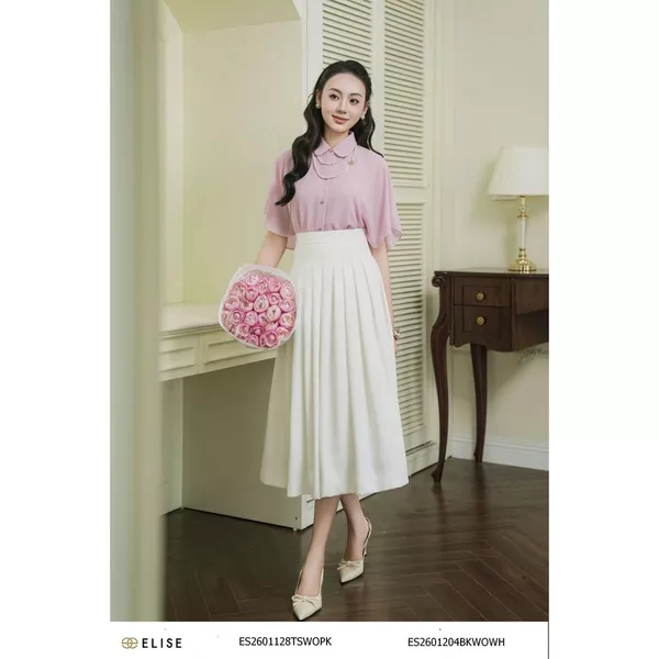 Chân váy tuytsy trắng dập ly thiết kế Elise mã ES2601204BKWOWH