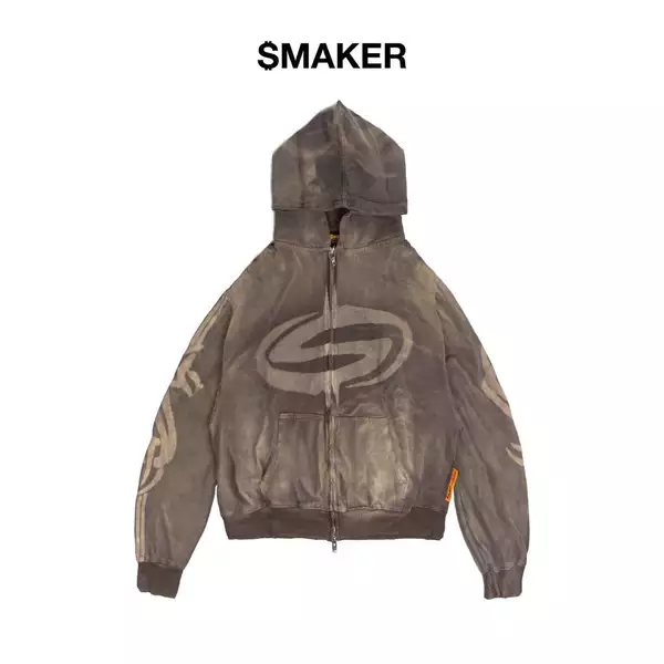 Áo khoác zip 100% cotton washed màu nâu xám - NEW LOGO WASHED ZIP HOODIE IN BROWN
