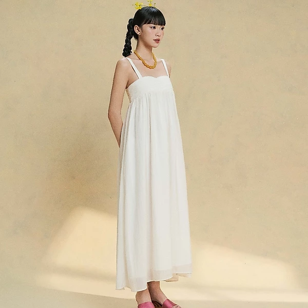 DOTTIE - Đầm midi nhún ngực - Trắng kem - D0728