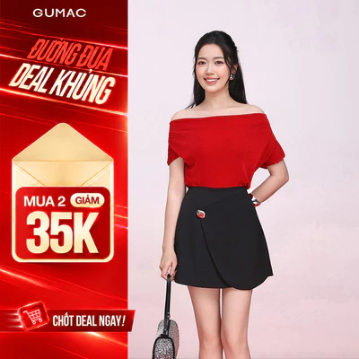 Chân Váy Nữ GUMAC Form A Ngắn Đắp Layer Đính Nút Chất Kaki Thun Co Giãn Tôn Dáng VF05032