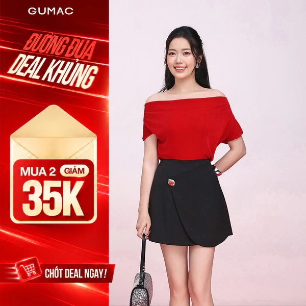 Chân Váy Nữ GUMAC Form A Ngắn Đắp Layer Đính Nút Chất Kaki Thun Co Giãn Tôn Dáng VF05032