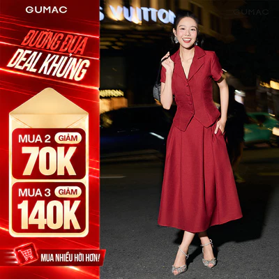 Set lẻ Áo kiểu nữ GUMAC cổ danton  AF12002 - Chân váy nữ GUMAC A ly xòe  VF12003
