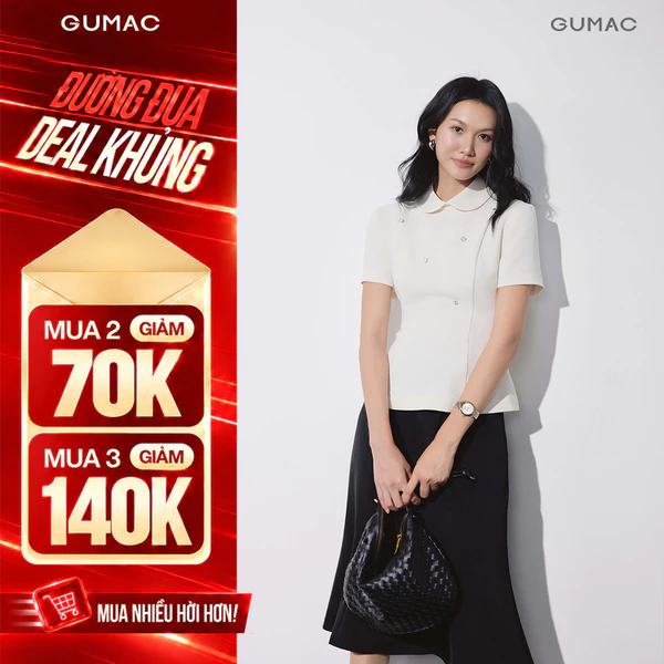 Áo Kiểu Peplum Nữ GUMAC Tay Ngắn Cổ Sen Đính Nút Kiểu Dây Kéo Thanh Lịch Công Sở LAG09083