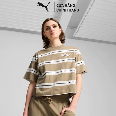 Áo Thun Thời Trang PUMA Nữ SQUAD Striped Tee Oak Branch Màu Be
