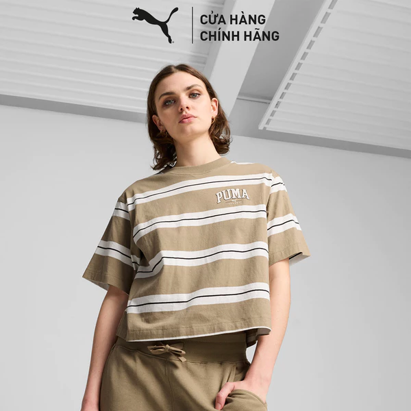 Áo Thun Thời Trang PUMA Nữ SQUAD Striped Tee Oak Branch Màu Be