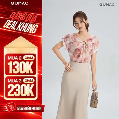 Áo Kiểu Nữ GUMAC Form Suông Cổ Tròn Tay Liền Nhún Nhẹ Trẻ Trung Nữ Tính Hiện Đại AG06014