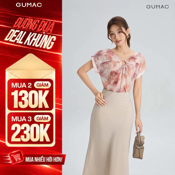 Áo Kiểu Nữ GUMAC Form Suông Cổ Tròn Tay Liền Nhún Nhẹ Trẻ Trung Nữ Tính Hiện Đại AG06014