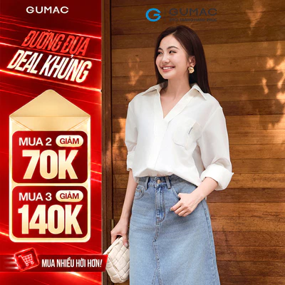 Áo sơ mi nữ Gmorning - GUMAC tay dài cổ tim xẻ V có túi phía trước có túi YAF12091