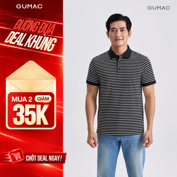 Áo Polo Nam GUMAC Form Regular Cổ Bo Phối Màu Nẹp 3 Khuy Dễ Phối Đồ Hằng Ngày Đi Làm Đi Chơi LATNG06008