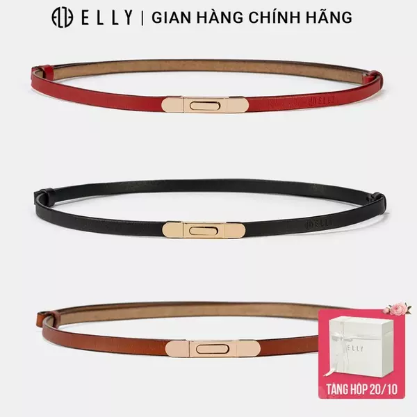 Dây lưng nữ ELLY ED87 thắt lưng da bò cao cấp khóa móc bấm thời trang sang trọng