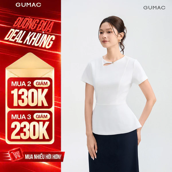 Áo Kiểu Nữ GUMAC Peplum Cut Out Cổ Đính Nút Kim Loại Thanh Lịch AG05029