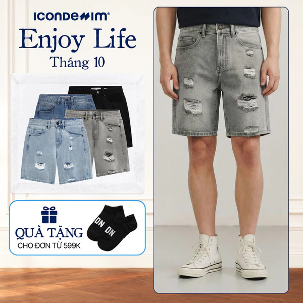 Quần Short Nam ICONDENIM Orgnls Raw Edge Shorts Form Loose QSID0262