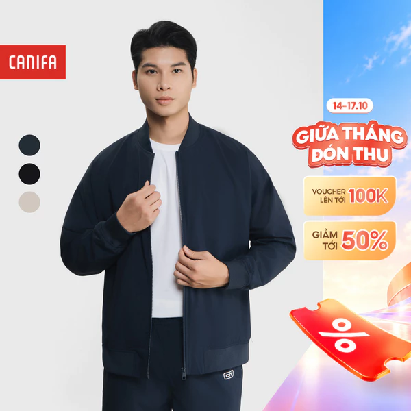 Áo khoác bomber active nam CANIFA dài tay cổ bẻ basic 8OT25W026