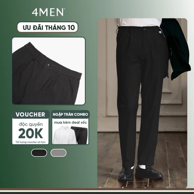 Quần Tây Sọc Vải Rayon Lưng Thun Form Regular 4MEN QT072 vải mềm, cao cấp, thanh lịch, nam tính, lịch lãm