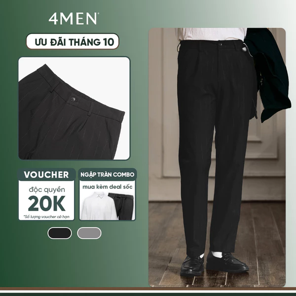 Quần Tây Sọc Vải Rayon Lưng Thun Form Regular 4MEN QT072 vải mềm, cao cấp, thanh lịch, nam tính, lịch lãm