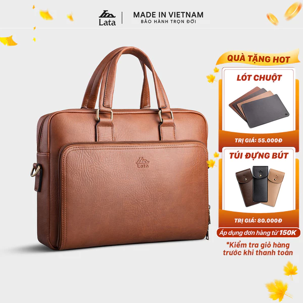 Cặp Công Sở Lata (Thời trang nam basic đựng laptop 13.3 inch - Cặp da CA32)