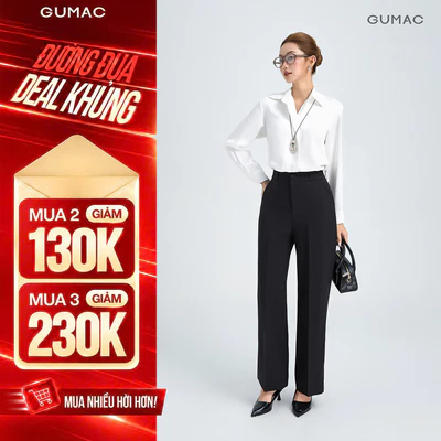 Quần Tây Nữ GUMAC Ống Rộng Form Cơ Bản Lưng Có Con Đỉa Tôn Dáng Hiện Đại LQG0110 - LQG0412