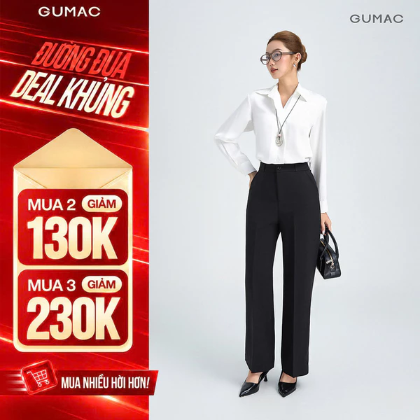 Quần Tây Nữ GUMAC Ống Rộng Form Cơ Bản Lưng Có Con Đỉa Tôn Dáng Hiện Đại LQG0110 - LQG0412