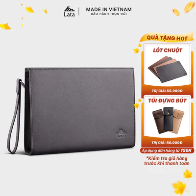 Ví nam da bò Lata (Thời trang nam dáng cầm tay cỡ lớn - Ví da thật CT009)