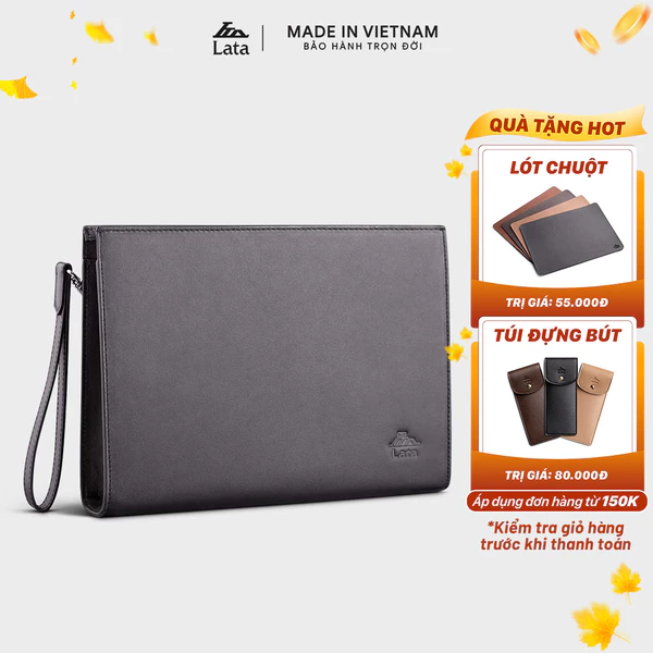Ví nam da bò Lata (Thời trang nam dáng cầm tay cỡ lớn - Ví da thật CT009)