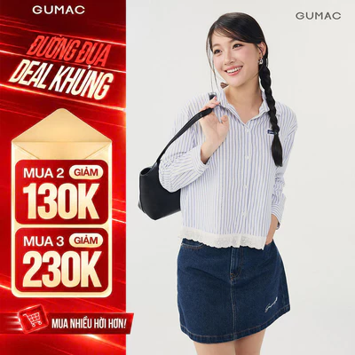Áo Sơ Mi Nữ Gmorning - GUMAC Form Boxy Tay Dài Lai Phối Ren Nữ Tính Tinh Tế YAG05031