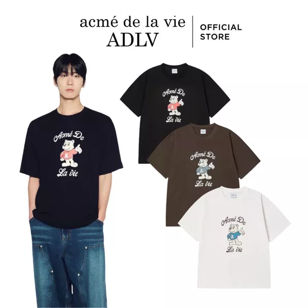 Áo Thun ADLV AC Bear Welcome dáng oversized màu đen/nâu/kem - Hàng chính hãng