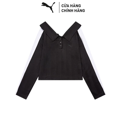 Áo Thun Thời Trang PUMA Nữ T7 Wide Neck LS Polo Black Màu Đen