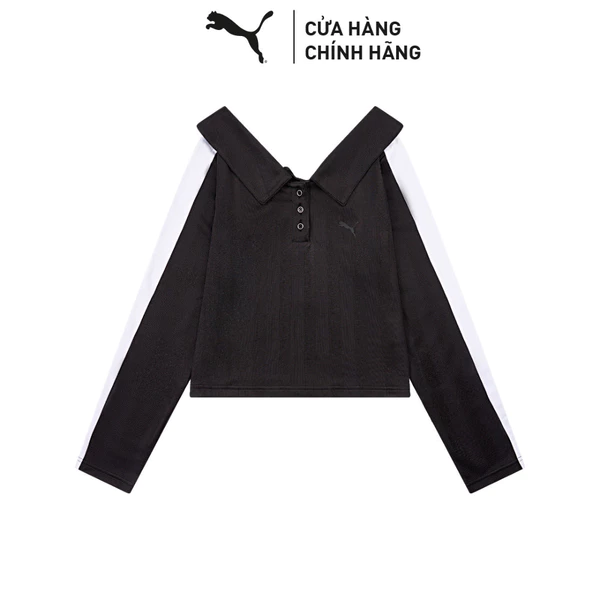 Áo Thun Thời Trang PUMA Nữ T7 Wide Neck LS Polo Black Màu Đen
