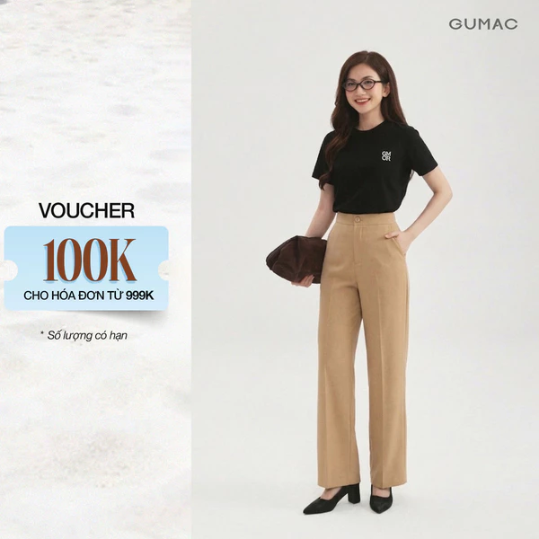 Quần Tây Nữ GUMAC Ống Suông Ủi Ly Túi Xéo Chất Cotton Silk Thanh Lịch LQF0919