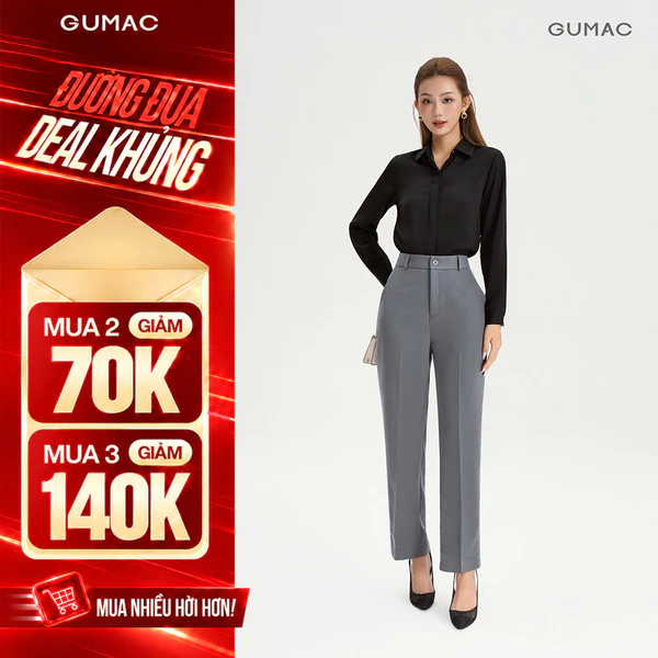 Quần Ống Đứng Nữ 95cm GUMAC Quần Tây Công Sở Lưng Cao Có Túi Vải Tuyết Mưa Tôn Dáng LQF1002