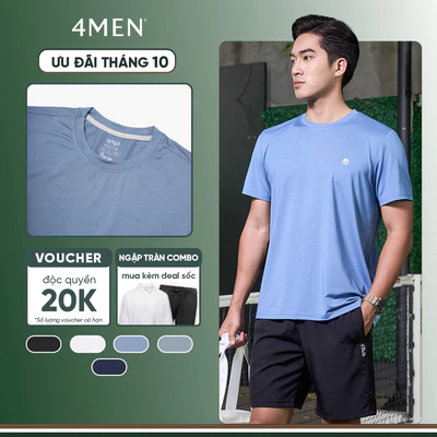 Áo Thun Thể Thao Nam Trơn In Logo 4M Tròn Form Regular 4MEN AT175 mềm mại, thoáng khí, co giãn, thấm hút mồ hôi, giá rẻ